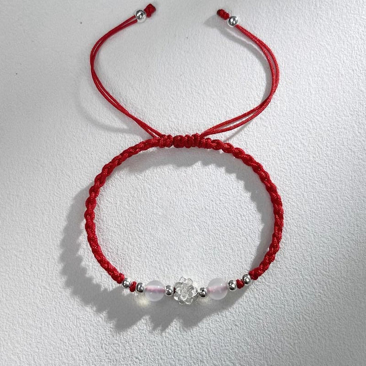 Buddha Stones 999 Sterling Silver Lotus Design Cat's Eye Bead Protection String Bracelet - Lotus Red(Wrist Circumference 15-18cm) - image 9