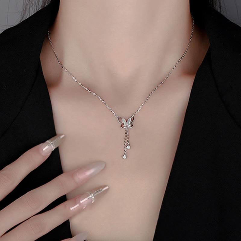 Buddha Stones 999 Sterling Silver Tridacna Stone Butterfly Calm Necklace Pendant - image 8