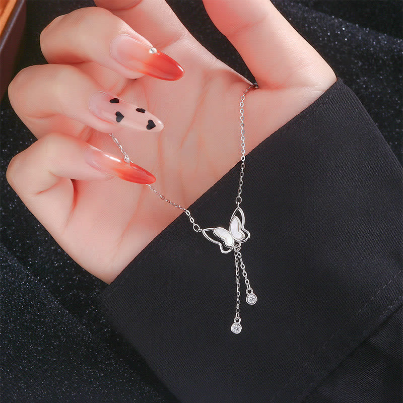 Buddha Stones 999 Sterling Silver Tridacna Stone Butterfly Calm Necklace Pendant - image 4