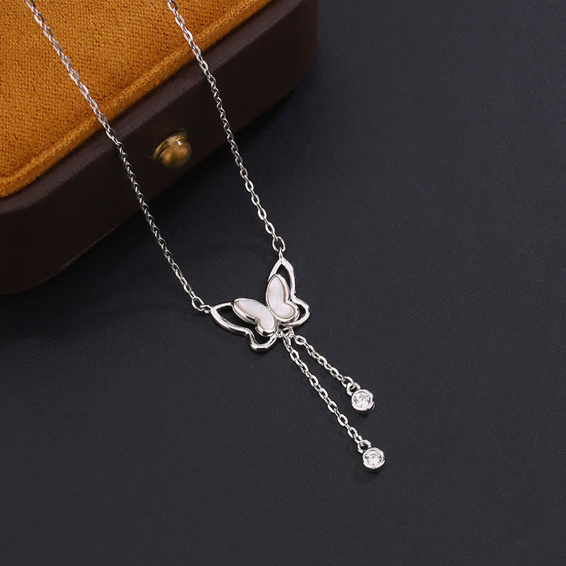 Buddha Stones 999 Sterling Silver Tridacna Stone Butterfly Calm Necklace Pendant - image 2