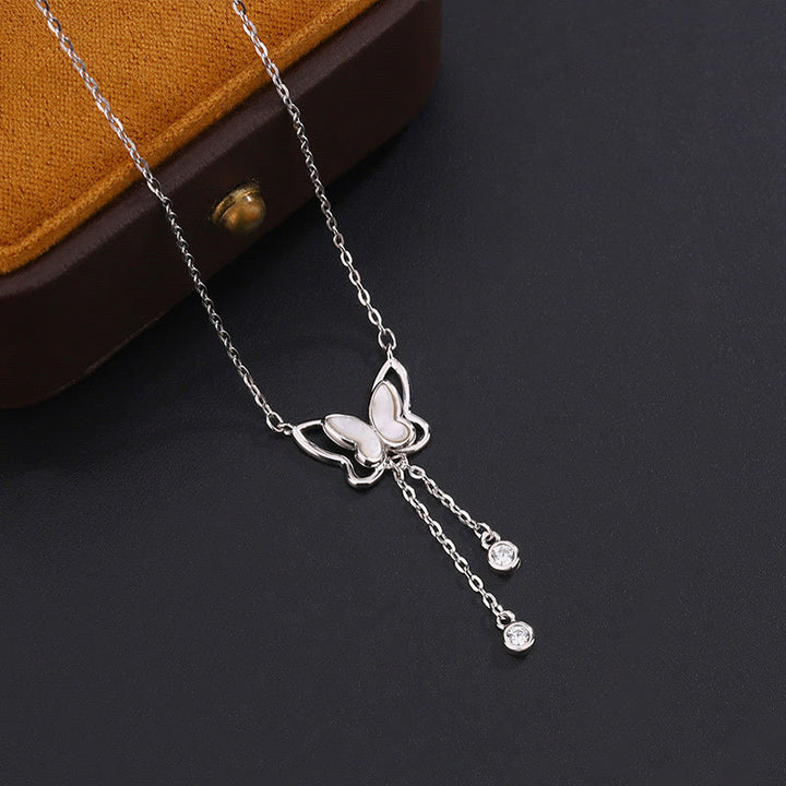 Buddha Stones 999 Sterling Silver Tridacna Stone Butterfly Calm Necklace Pendant - image 2