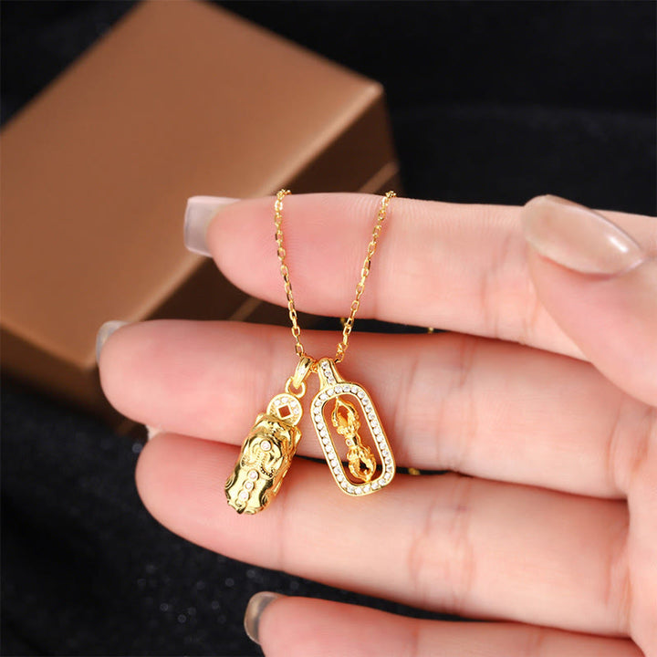 Buddha Stones 999 Sterling Silver Golden Pixiu Copper Coin Vajra Wealth Necklace Pendant - image 10