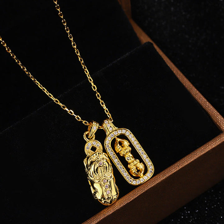 Buddha Stones 999 Sterling Silver Golden Pixiu Copper Coin Vajra Wealth Necklace Pendant - image 3