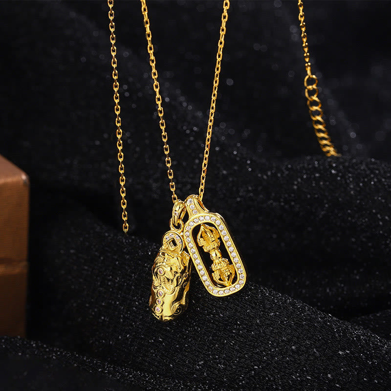 Buddha Stones 999 Sterling Silver Golden Pixiu Copper Coin Vajra Wealth Necklace Pendant - image 4