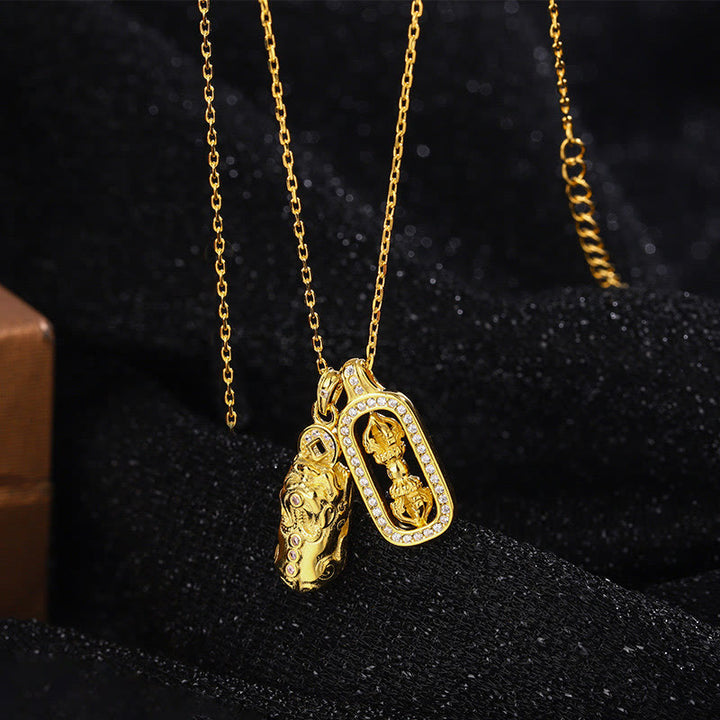 Buddha Stones 999 Sterling Silver Golden Pixiu Copper Coin Vajra Wealth Necklace Pendant - image 4