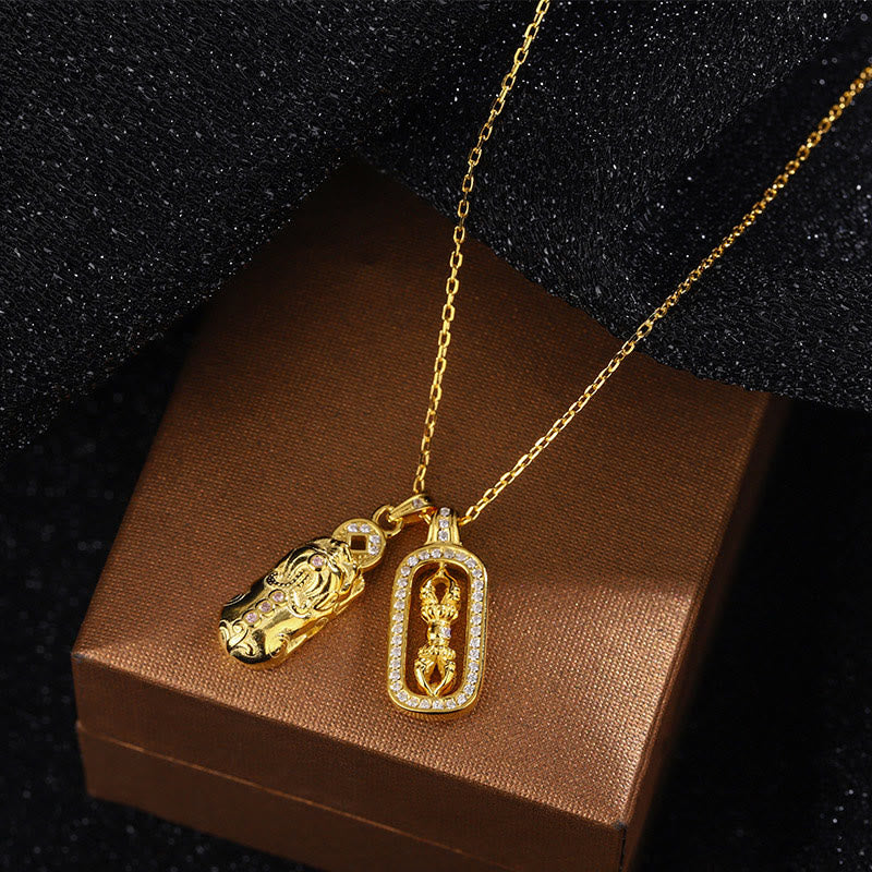 Buddha Stones 999 Sterling Silver Golden Pixiu Copper Coin Vajra Wealth Necklace Pendant - image 9