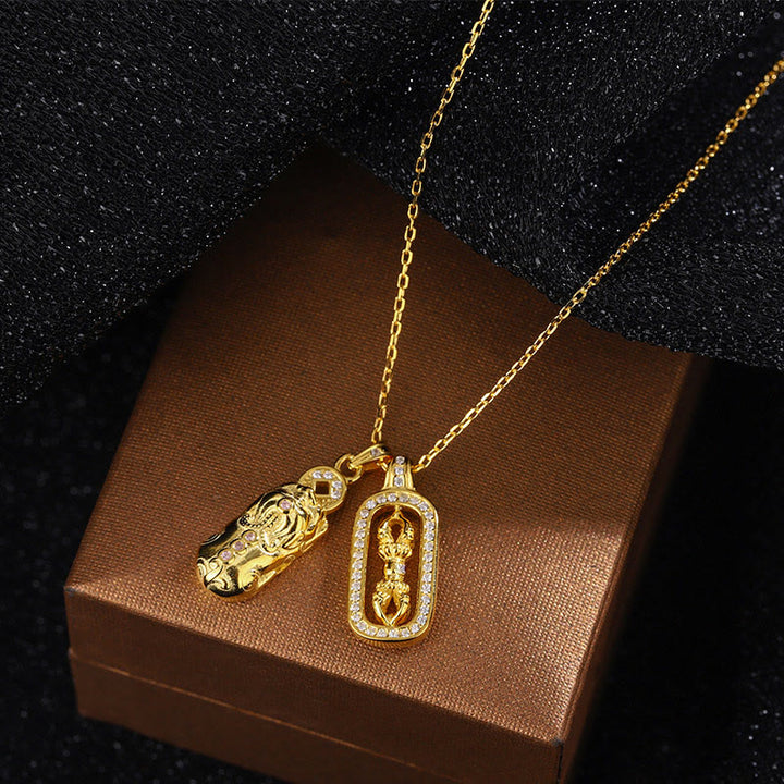 Buddha Stones 999 Sterling Silver Golden Pixiu Copper Coin Vajra Wealth Necklace Pendant - image 9