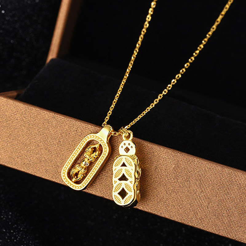 Buddha Stones 999 Sterling Silver Golden Pixiu Copper Coin Vajra Wealth Necklace Pendant - image 2