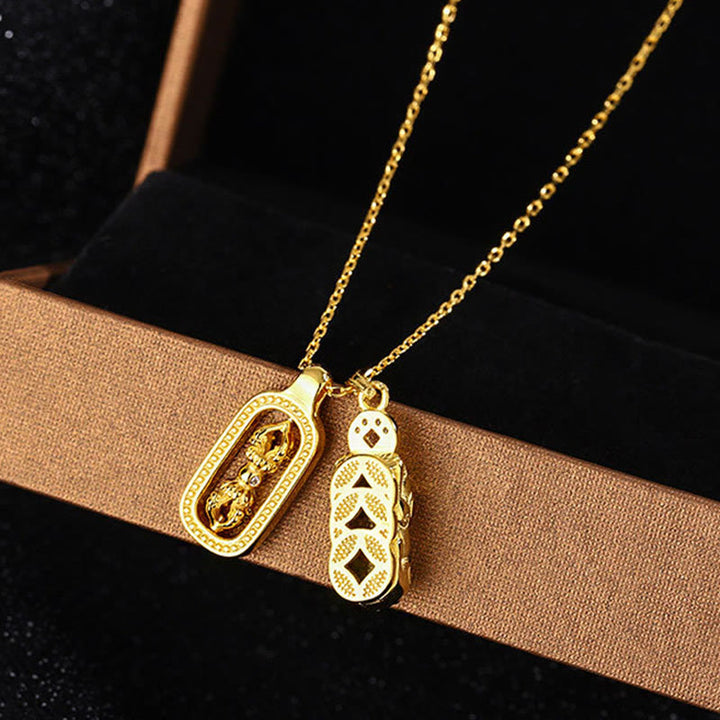 Buddha Stones 999 Sterling Silver Golden Pixiu Copper Coin Vajra Wealth Necklace Pendant - image 2