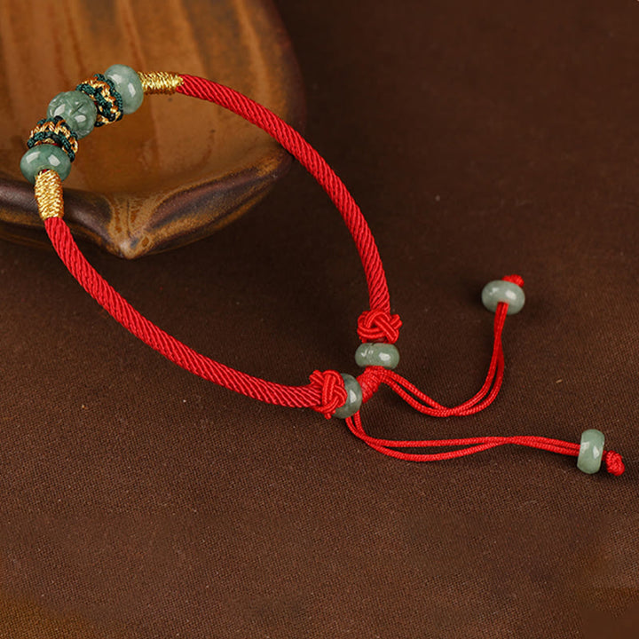 Buddha Stones Jade Abacus Bead Prosperity Red String Rope Bracelet