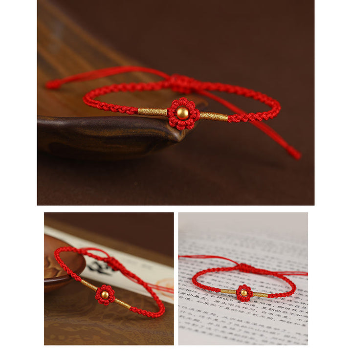 Buddha Stones 999 Gold Mini Bead Handmade Flower Design Luck Protection Rope Bracelet - image 4