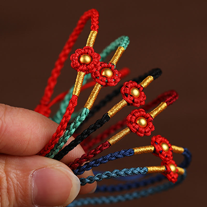 Buddha Stones 999 Gold Mini Bead Handmade Flower Design Luck Protection Rope Bracelet - image 2