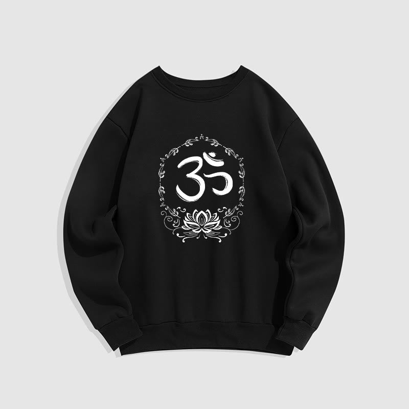 Buddha Stones OM Lotus Design Fleece Lined Polyester Sweatshirt