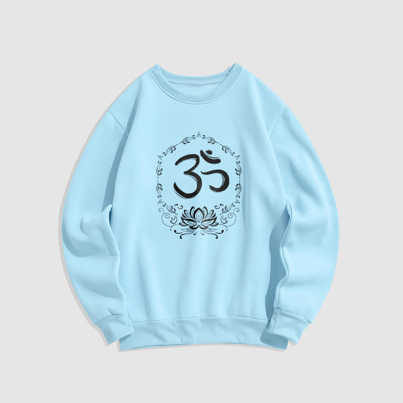 Buddha Stones OM Lotus Design Fleece Lined Polyester Sweatshirt