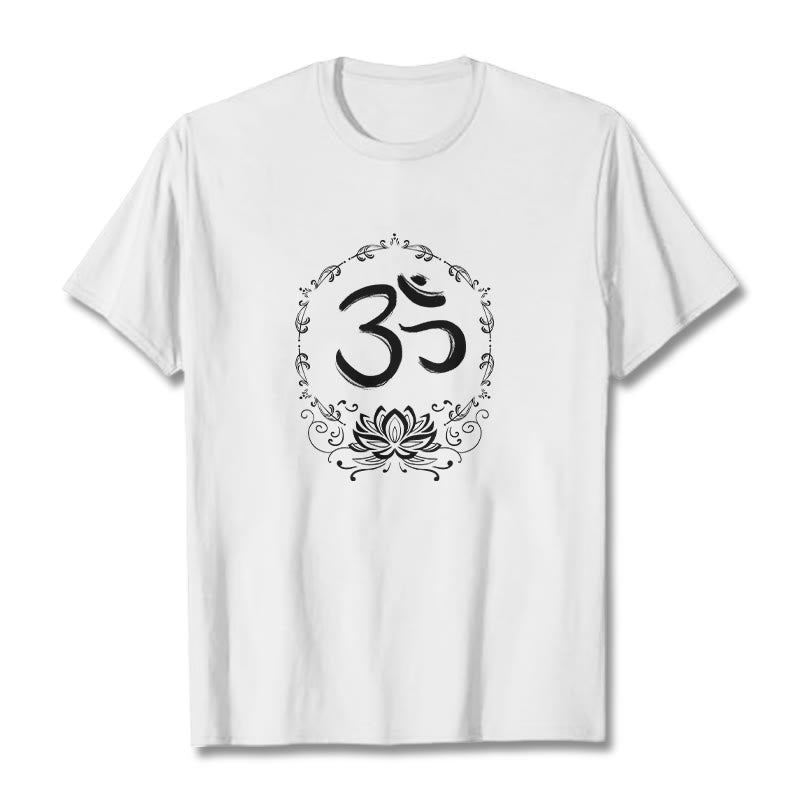 Buddha Stones OM Lotus Sketch Cotton Tee T-shirt - White - 2XL - image 8