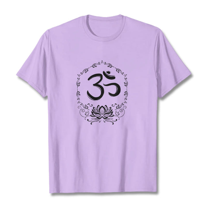 Buddha Stones OM Lotus Sketch Cotton Tee T-shirt - Plum - 2XL - image 17