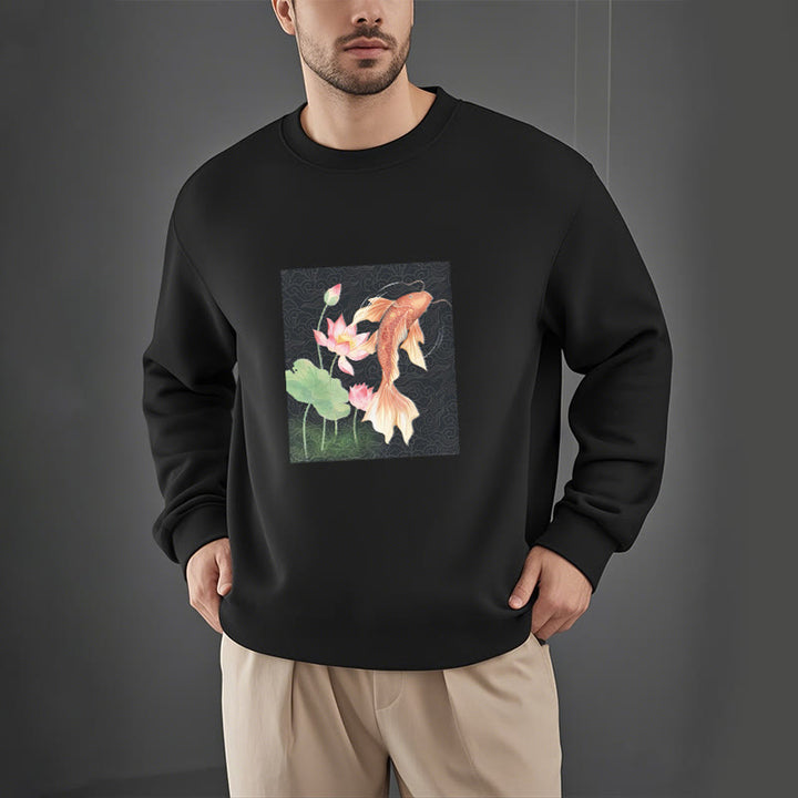 Buddha Stones Lotus Koi Fish Combination Fleece Lined Polyester Sweatshirt