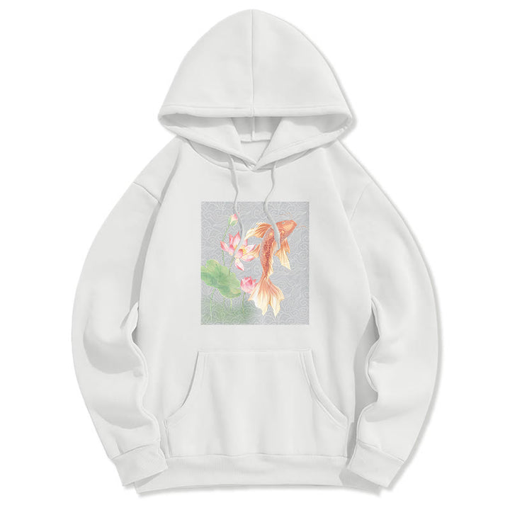 Buddha Stones Koi Fish Lotus Design Fleece Lined Hoodie