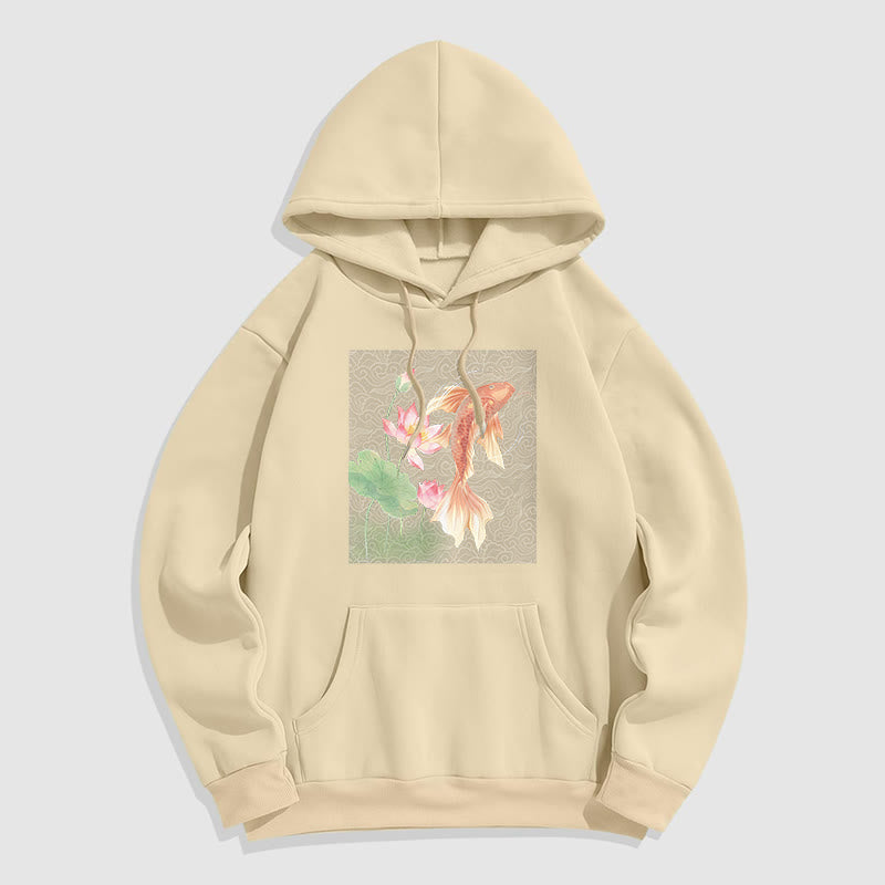 Buddha Stones Koi Fish Lotus Design Fleece Lined Hoodie - Bisque - 2XL - image 21