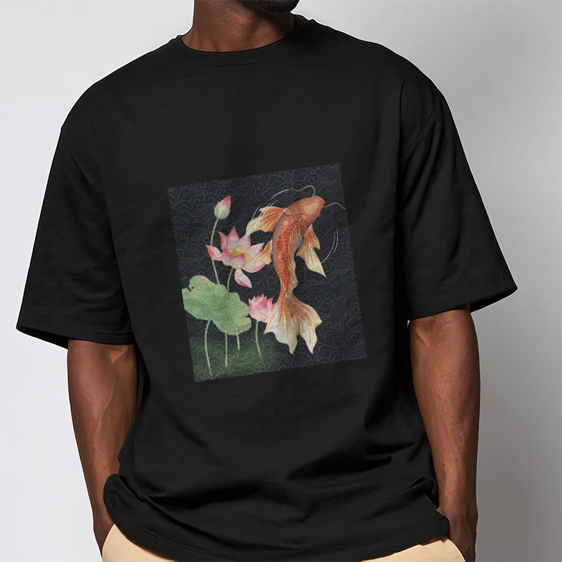 Buddha Stones Koi Fish Lotus Combination Cotton Tee T-shirt - image 8