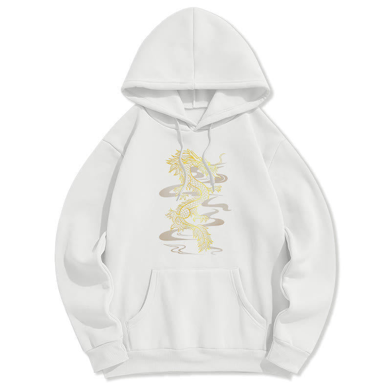 Buddha Stones Golden Dragon Design Fleece Lined Hoodie