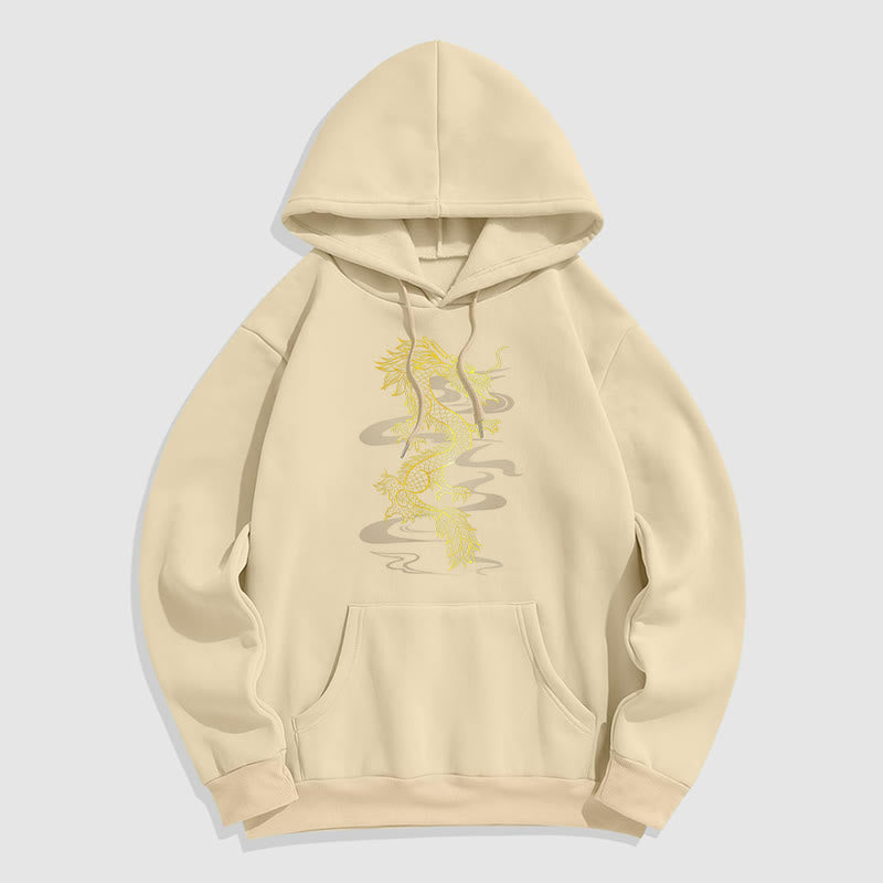 Buddha Stones Golden Dragon Design Fleece Lined Hoodie