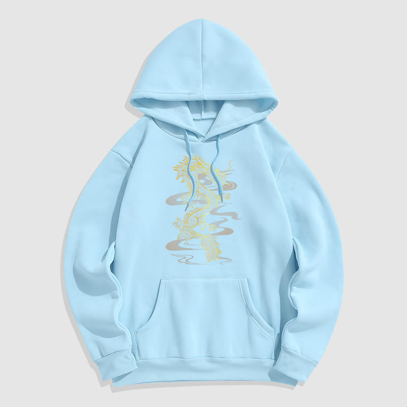 Buddha Stones Golden Dragon Design Fleece Lined Hoodie