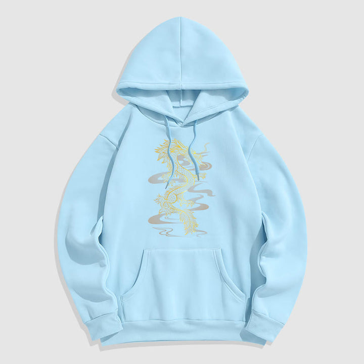 Buddha Stones Golden Dragon Design Fleece Lined Hoodie