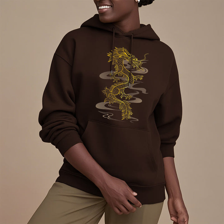 Buddha Stones Golden Dragon Design Fleece Lined Hoodie