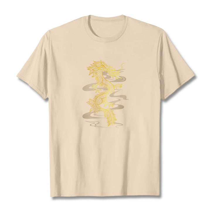 Buddha Stones Golden Dragon Cotton Tee T-shirt