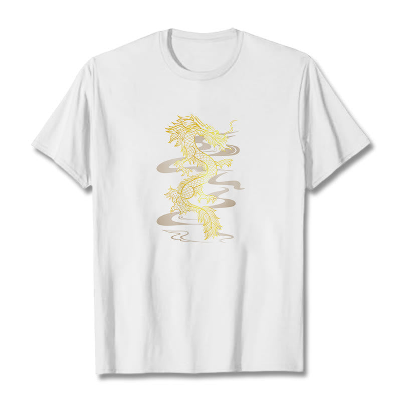 Buddha Stones Golden Dragon Cotton Tee T-shirt