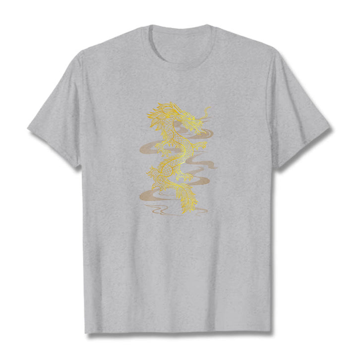 Buddha Stones Golden Dragon Cotton Tee T-shirt - LightGrey - 2XL - image 11