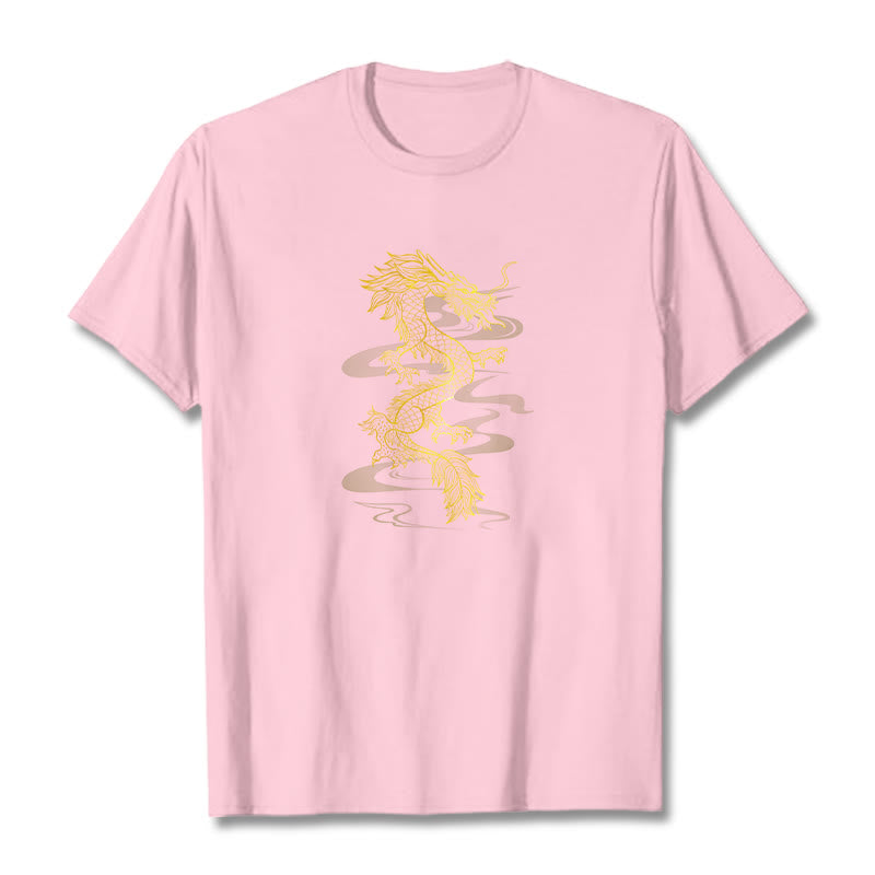 Buddha Stones Golden Dragon Cotton Tee T-shirt