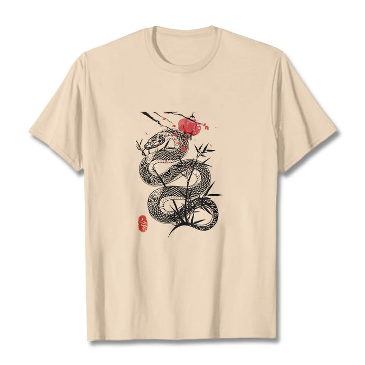 Buddha Stones Lantern Bamboo Leaves Snake Design Cotton Tee T-shirt - image 13