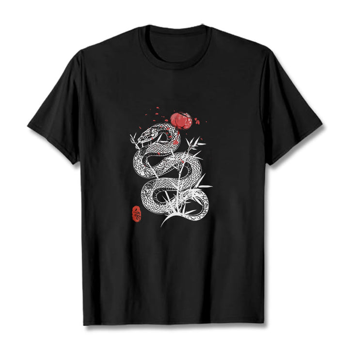 Buddha Stones Lantern Bamboo Leaves Snake Design Cotton Tee T-shirt - image 1