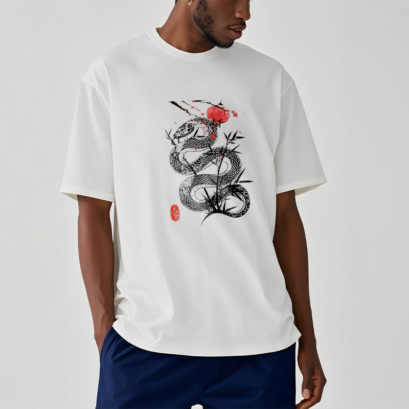 Buddha Stones Lantern Bamboo Leaves Snake Design Cotton Tee T-shirt - image 7