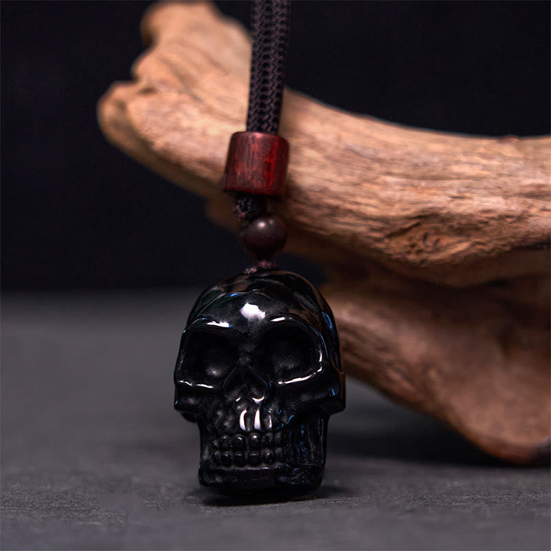 Buddha Stones Black Obsidian String Shmashana Skeleton Fulfilment Necklace Pendant