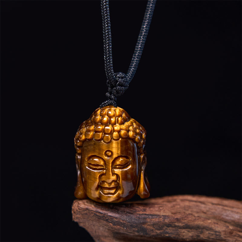 Buddha Stones Tiger Eye String Buddha Head Courage Necklace Pendant - image 2