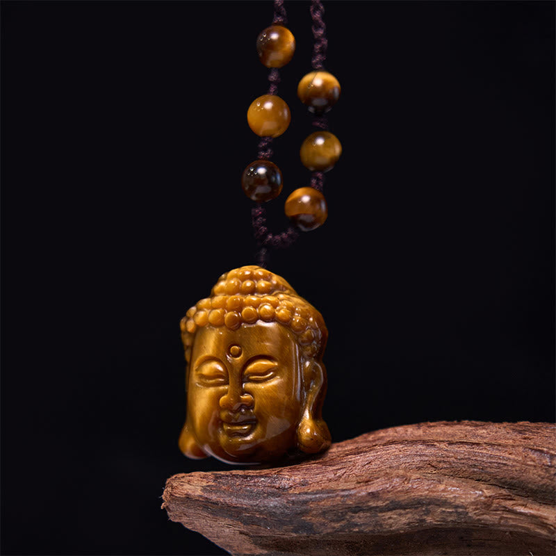 Buddha Stones Tiger Eye String Buddha Head Courage Necklace Pendant - image 11