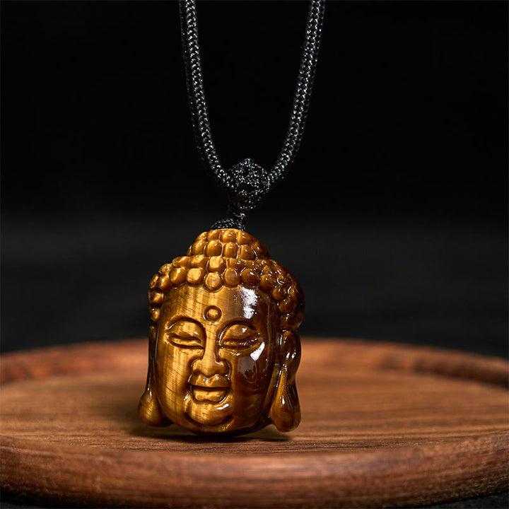 Buddha Stones Tiger Eye String Buddha Head Courage Necklace Pendant - image 3