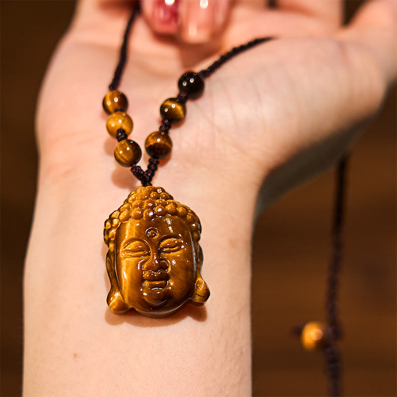 Buddha Stones Tiger Eye String Buddha Head Courage Necklace Pendant - image 14