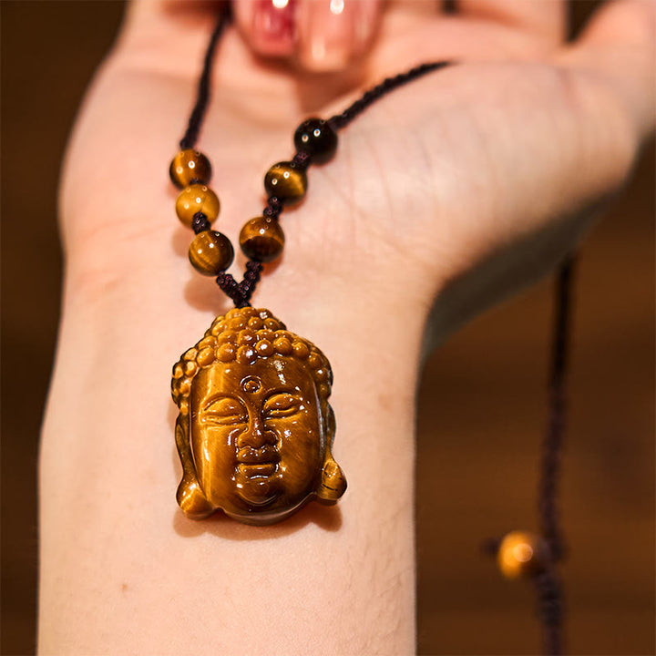 Buddha Stones Tiger Eye String Buddha Head Courage Necklace Pendant - image 14