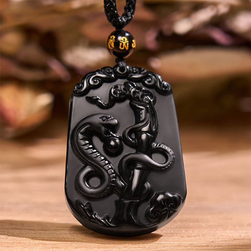 Buddha Stones Chinese Zodiac Obsidian Purification Fulfilment Necklace Pendant