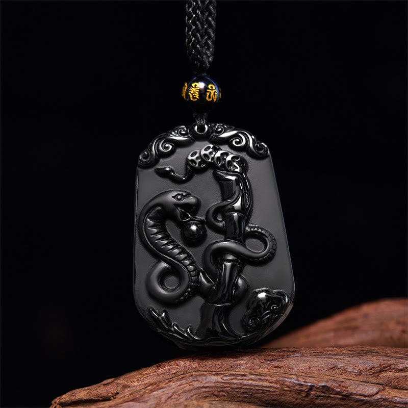 Buddha Stones Chinese Zodiac Obsidian Purification Fulfilment Necklace Pendant