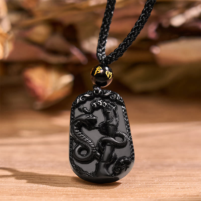 Buddha Stones Chinese Zodiac Obsidian Purification Fulfilment Necklace Pendant