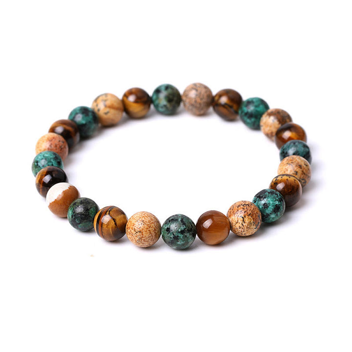 Buddha Stones Natural Picture Jasper Turquoise Tiger Eye Mix And Match Beads Protection Bracelet