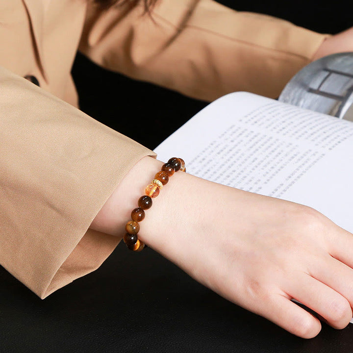 Buddha Stones Natural Tiger Eye Citrine Beads Strength Bracelet