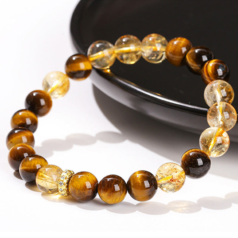 Buddha Stones Natural Tiger Eye Citrine Beads Strength Bracelet