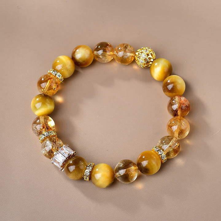 Buddha Stones Natural Tiger Eye Citrine Beads Strength Courage Bracelet