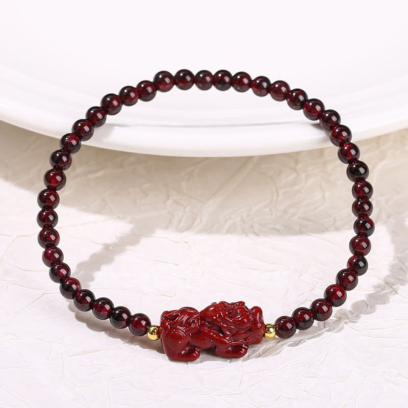 Buddha Stones Garnet Cinnabar PiXiu Strawberry Quartz Square Bead Protection Bracelet